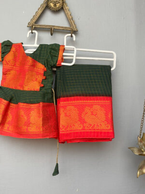 D Green Orange zari gown and Mom saree